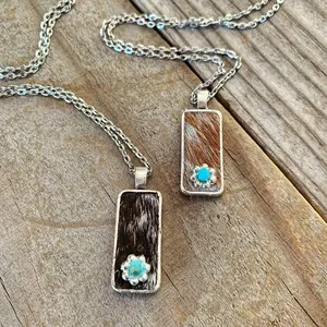 Cowhide Daisy Necklace