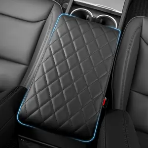 Model 3/Model Y Center Console Cover/Pad Fit 2017-2019 2020 2021 2022 2023 2024 2025, Thick 1.77inch,Faux Leather Tesla Armrest mat,Posture Improving Support Cushion,Protector Middle Console,Wear-Resistant