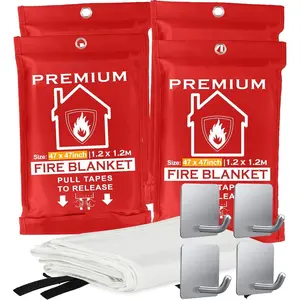 Fire Blanket 4 Pack - " x " Prepared  Fire Blanket for  and Kitchen, RV, Grill, Fireplace, Safe & Easy for Young Adults and