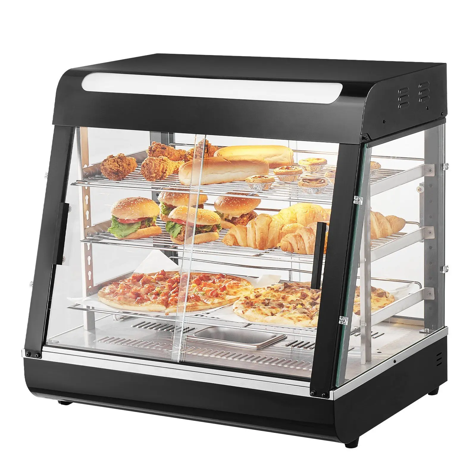 VEVOR 3-Tier Commercial Temp Control Food Warmer Countertop Display Cabinet, Stainless Steel, Tempered Glass, 3 Adjustable Shelves, 0.5L Water Tray, for Restaurants, Cafes, Food Service