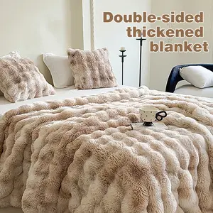 1 Count Soft Faux Fur Throw Blanket Solid Reversible - Dense Plush for Office & Travel Warmth