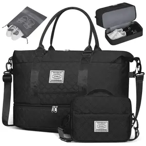 Travel Bag with Shoes Compartment, 40L Weekender Overnight Duffel Bag with Toiletry Bag and Shoes Bag, Gym Bag for Women with Wet Pocket, Personal Carry On Bag for Women, Travel, Gym, Weekend