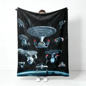 Super Soft Starship Flannel Blanket Sci-Fi Style Throw Multiple Iconic Vessels Pattern Cozy Blanket for Home Camping Office Gift for Sci-Fi Fans Warm Plush Throw Must-Have for Space Lovers