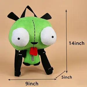 Invader Zim Gir Plush Backpack 14 Inch Cute Green Alien Cartoon Character Stuffed Bag Adjustable Shoulder Strap Travel School Backpack Kids Toy Birthday Holiday Gift for Boys Girls Anime Fans tiktokshopspringglowup