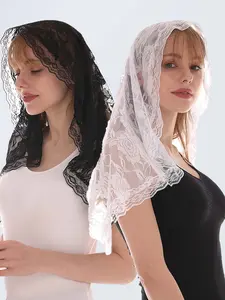 Women's Plain Hollow Lace Triangle Scarf Headscarf, Fashionable Breathable Accessory, Perfect for Casual Occasions and Gifts