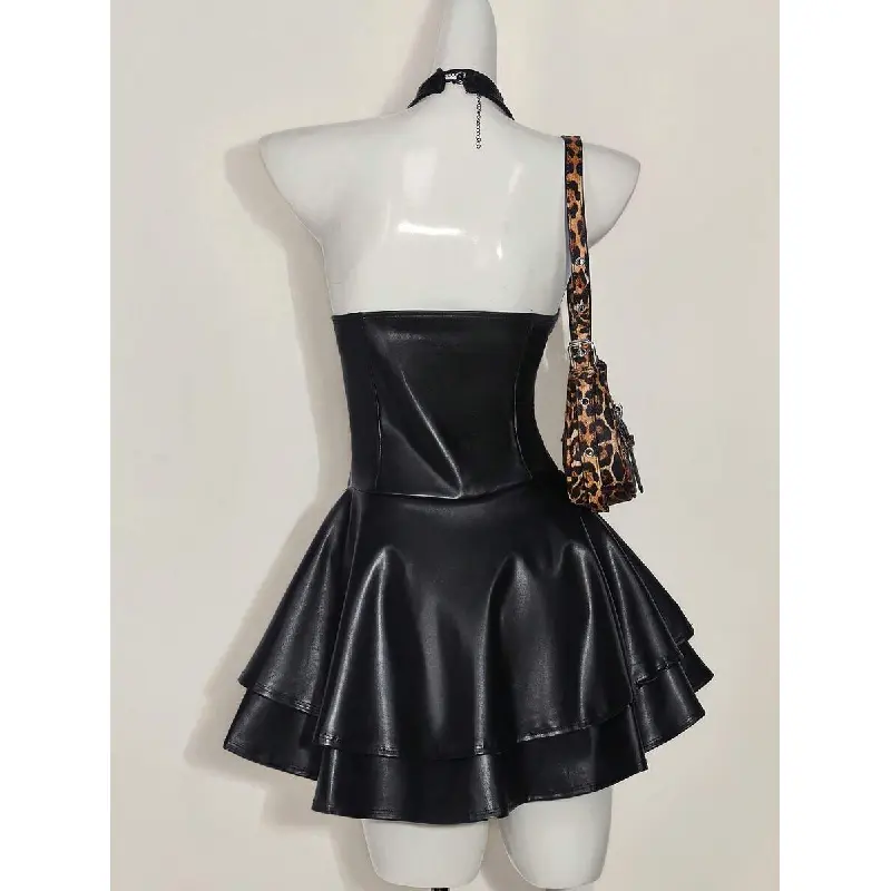 slim fit dress slacks Tic Toc DIAHNA Distressed Knit Mini Festival Dress Black / L main image 1