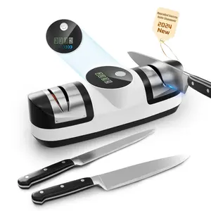 Electric Knife Sharpener, 5 in 1 Knife Sharpening System with 3 Speed Setting, Rechargeable Professional Diamond Knife Sharpener with LED Display for Rough & Fine Sharpening