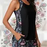 Women's 2-Piece Blouson Tankini Swimsuit - U-Neck Floral Print Padded Top, Tummy Control Pocketed Quick Dry Elastic Drawstring Waist Boyshorts, Modest Sporty Swimwear, Tankini with Shorts, Gym-to-Beach Wear, Swimwear Beach Outfits