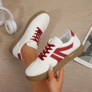 Women's Lace Up Fashion Sneakers Casual Tennis Skate Shoes Leather Walking Footwear Anti Slip Trainers