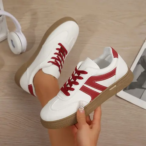 Women's Lace Up Fashion Sneakers Casual Tennis Skate Shoes Leather Walking Footwear Anti Slip Trainers