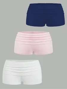 Women's Solid Color Ruffle Trim Shorts, Casual Comfy Breathable Skinny Shorts for Daily Wear, Ladies Bottoms for All Seasons, Elastic Waist Shorts, Everyday Shorts