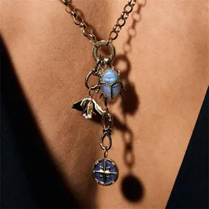 Beetle necklace octagonal animal pendant series moon pendant DIY cross necklace simple color preservation