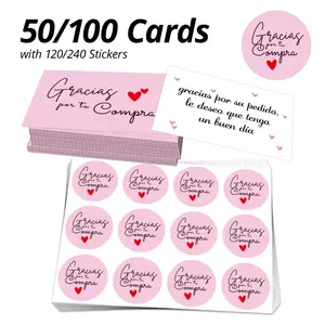 Thank You Cards Set, 50-100pcs Thank You Stickers, Spanish Gracias Por Tu Compra, 9x5.4cm, Ideal for Online Shops & Handmade Products