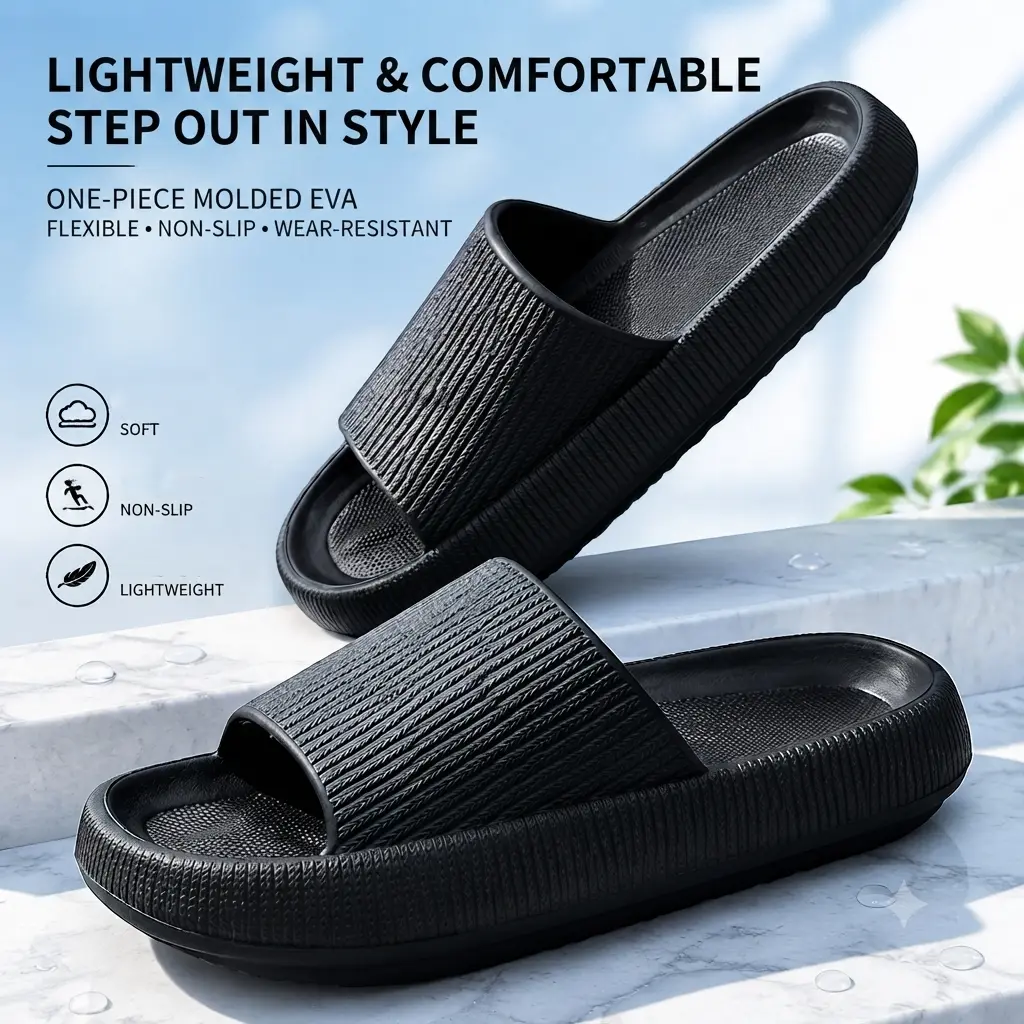 Men's Massage Cloud Soft Home Slippers | Anti-slip EVA Quick-drying Waterproof Indoor and Outdoor Summer Household Slippers for Leisure, Soft and Comfortable Sports Slippers for Daily Wearing, Beach Sandals, Suitable for Both Men and Women Grey