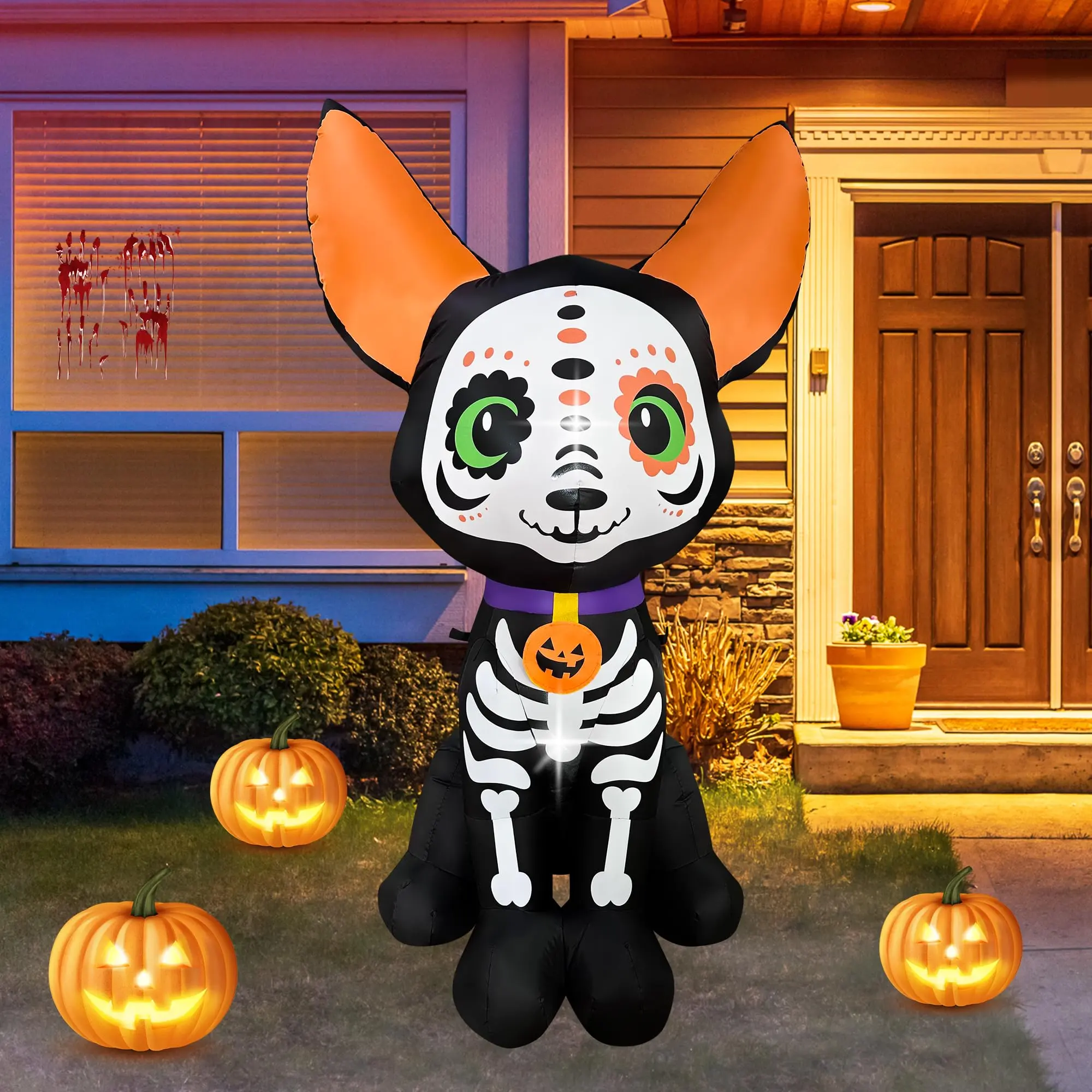 5 FT Halloween Inflatable Skeleton Dog with Built-in LED Lights, Blow-Up Outdoor Decoration for Lawn, Garden, Indoor-Outdoor Halloween Parties