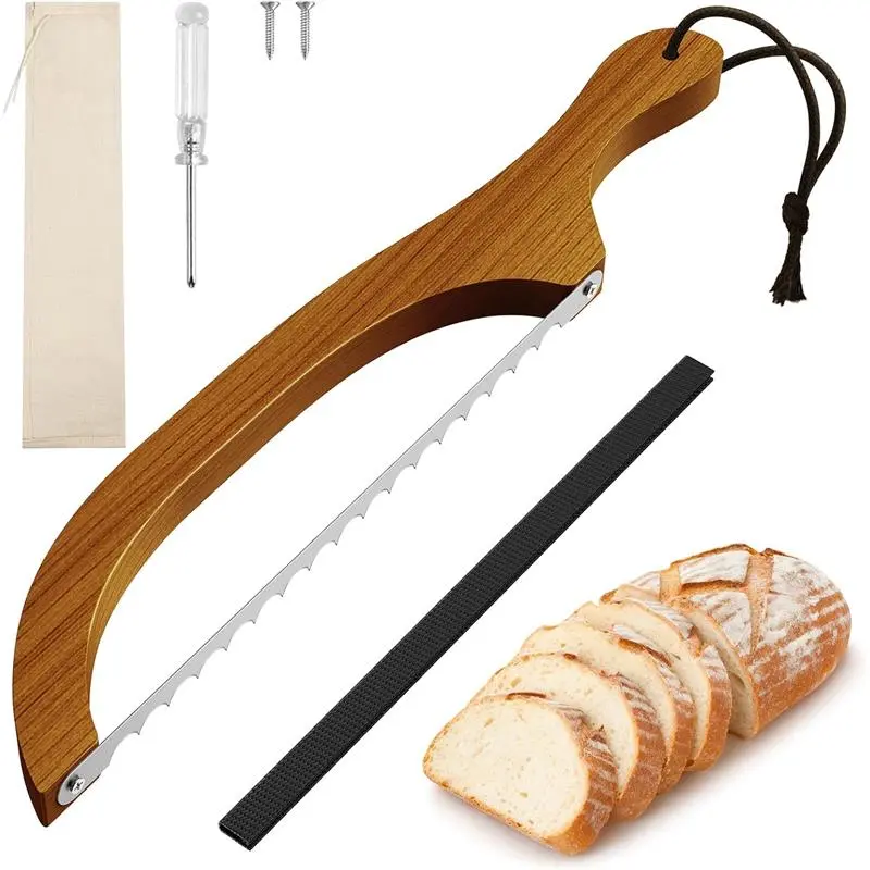 Bread Knife for Homemade Bread – 16" Walnut Bow Bread Cutter with Ultra-Sharp Serrated Stainless Steel Blade, Sourdough Bread Knife for Bagels, Baguettes, and Rustic Loaves - Walnut Color
