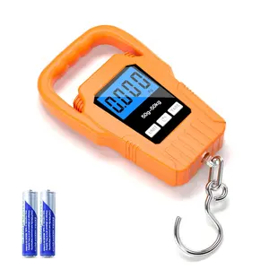 SKEAP Digital Fish Scale Hanging Scale Fishing Scale,110Lb/50Kg Luggage Scale,Upgrade Large Handle & Backlit LCD Display, Electronic Balance Digital Fishing Postal Scale,Orange,Fishing Gifts for Men SKEAP