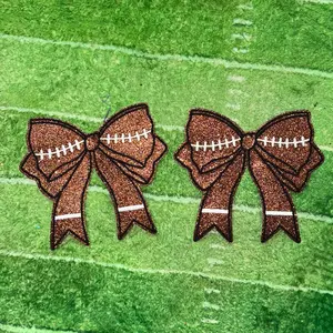 Football Bow Sides Glitter Patch SET OF 2