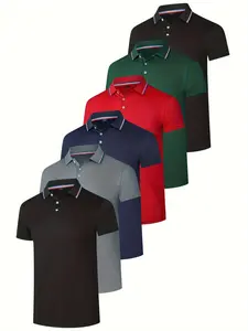 Men's Trendy Short Sleeve Polo Shirt Set, Breathable Lightweight Moisture-Wicking Golf and Tennis Top, Casual Sport Style, Daily Comfort