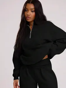 Quarter Zip Oversized Sweatshirt Relaxed Fit Back To School  Cosy Cute Casual Everyday Capsule Wardrobe Y2K Streetwear Black Spring Summer Vacation Holiday