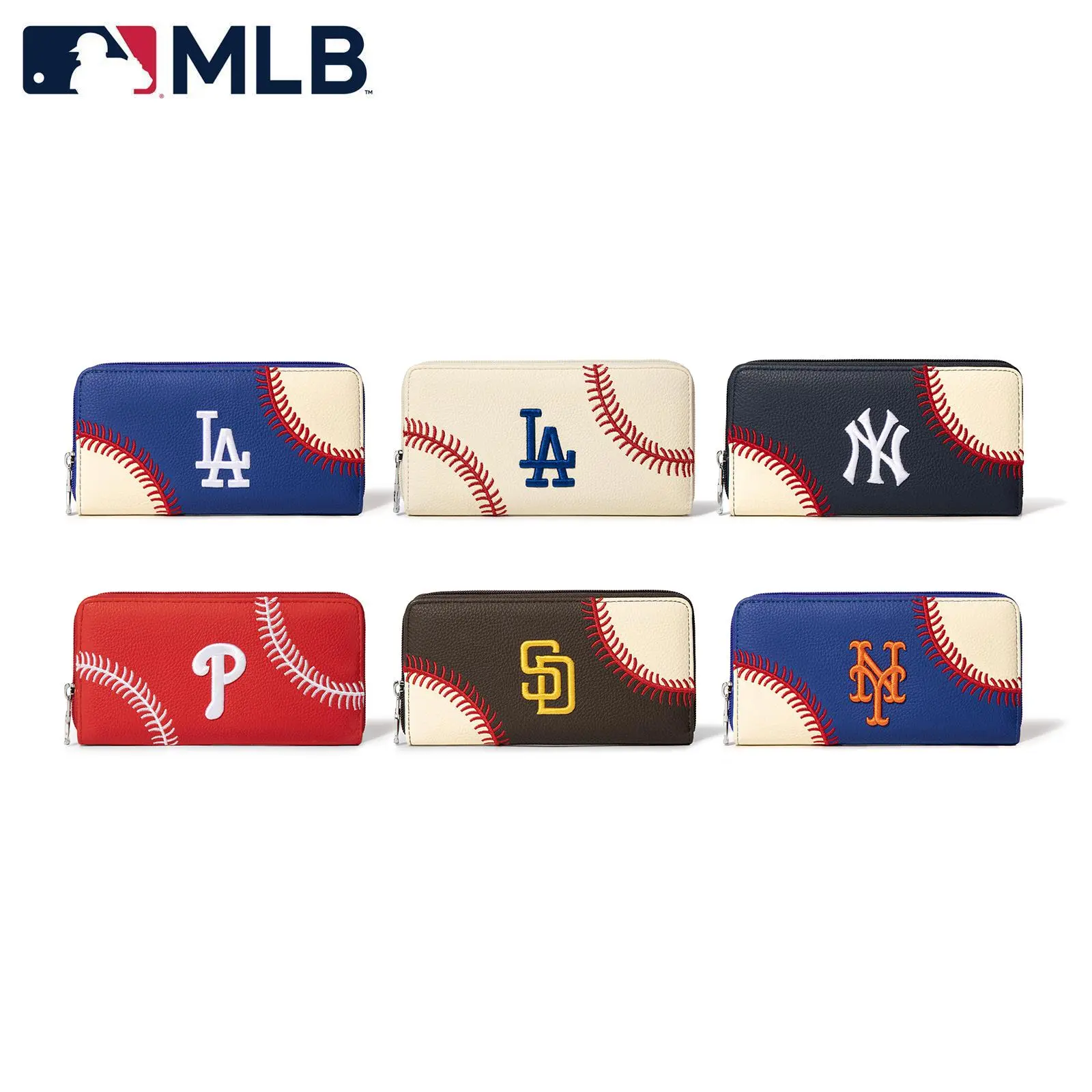 Montana West MLB Baseball Stitch Wallet, Faux Leather Zip-Around Clutch for Women & Men, Large Capacity Card Holder with Team Logo & Phone Pocket, Baseball Team Logo Women's Wallets 112