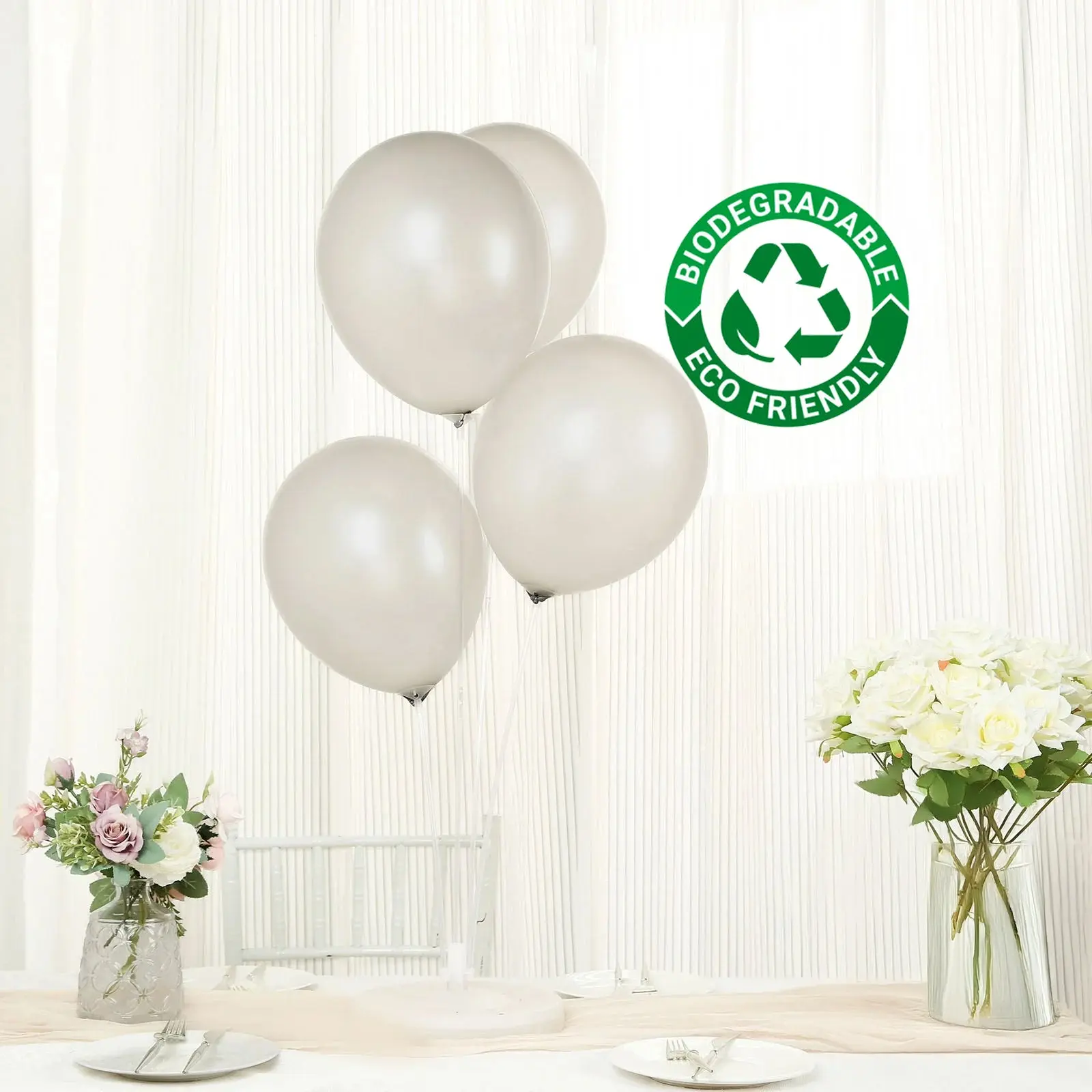 50-Pack 12-in Silver Biodegradable Latex Helium Blow Up Balloons - Extra Strong Thick Eco-Friendly Balloon Party Supplies, Party Decor, Ceiling Hang Props