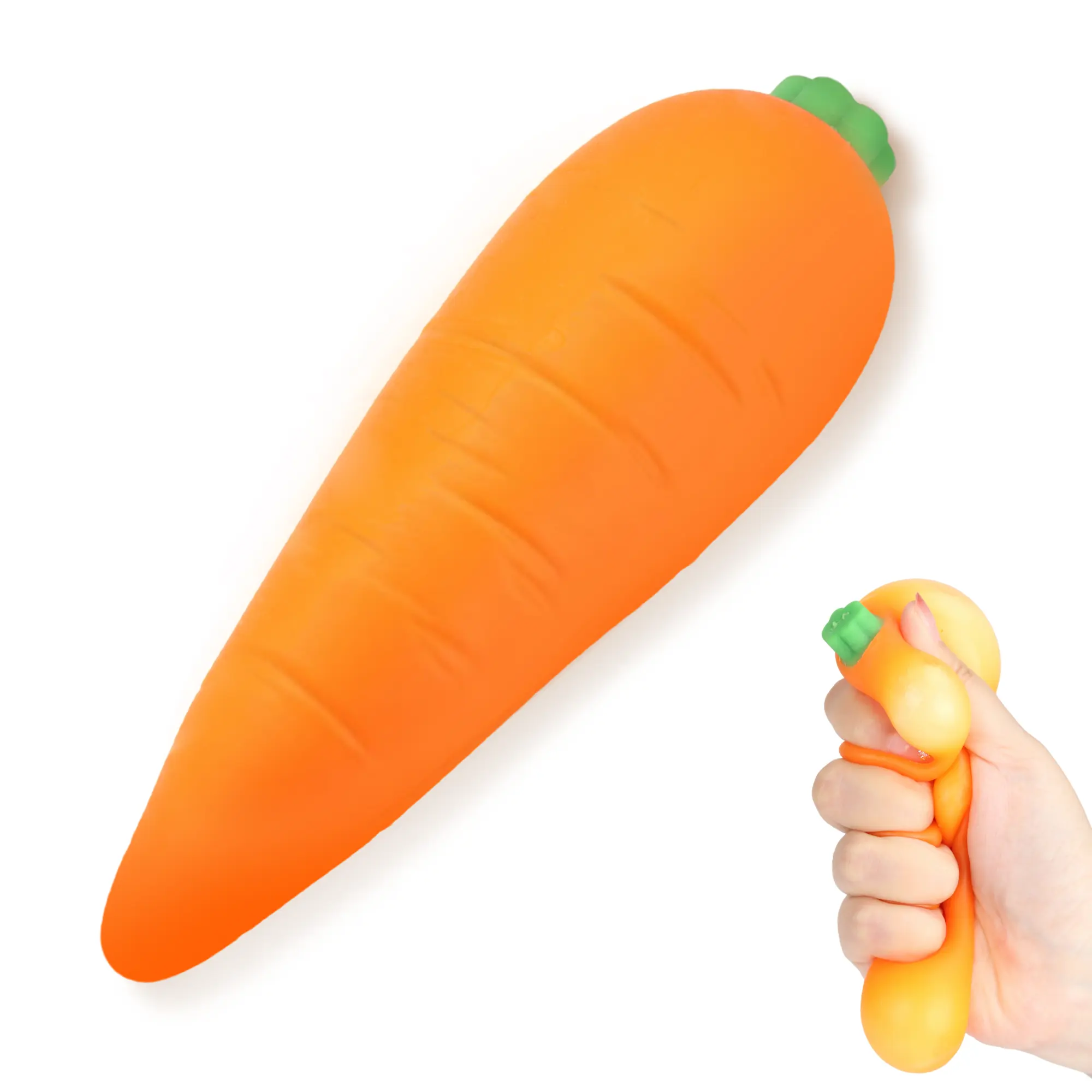 Carrot Squishy Toy Stretchy TPR Vegetable Fidget Sensory Stress Relief Slow Rise Squeeze Ball Quiet Handheld Desk Fidget for Office School Home Travel, Anxiety Calming Autism ADHD Toy Gift for Teens Adults Kids