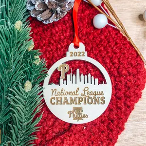 Phillies 2022 National League Champions Philadelphia Skyline | Holiday Christmas Ornament