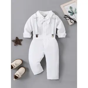 Zidane'S Carefully Selected Baptism Outfit for Baby Boys, Consisting of a Top And Suspenders with Long Pants. Shirt