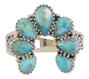 Barse Artisan Crafted Blue Turquoise Floral Ring