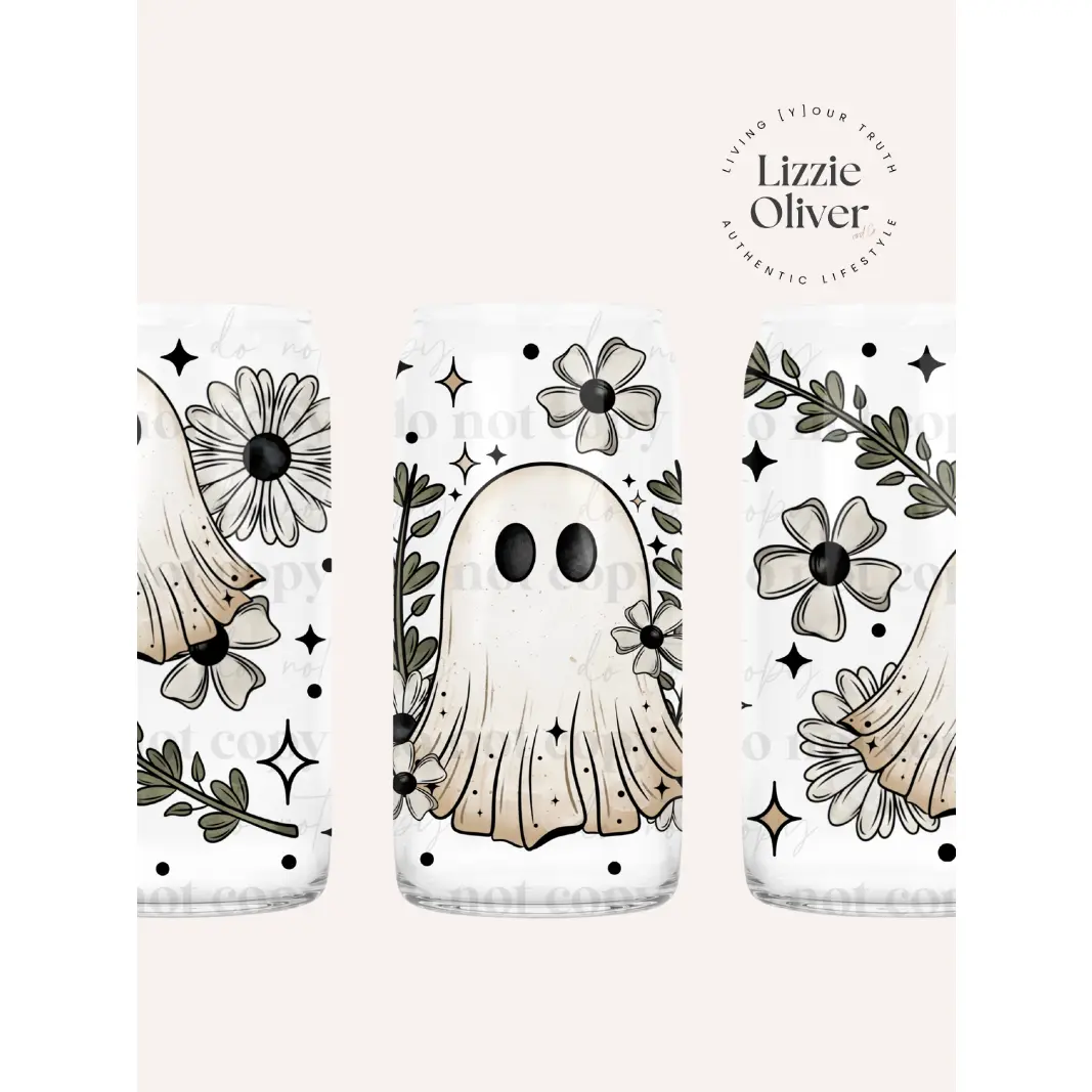 Boho Floral Ghost 16 oz Glass Can