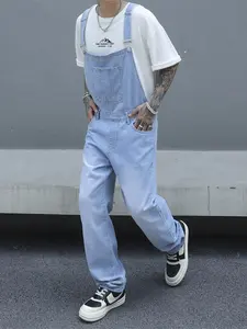 Men's Solid Color Denim Overalls, Casual Street Fashion Regular Fit Sleeveless Pants for Daily Wear, Men's Bottoms for Spring & Fall, Cotton, Menswear, Trouser