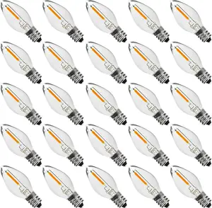 25PACK LED Night Light Bulbs, C7 Candelabra LED Light Bulbs, E12 Chandelier Base, 0.6W Equivalent to 7W, Warm White 2200K, 50LM, Shatterproof & Waterproof Clear‎Plastic