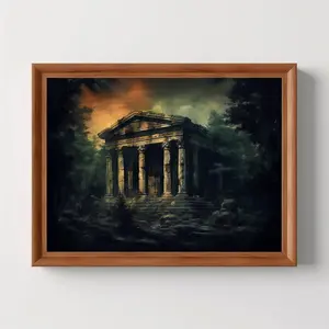 Dark Cottagecore, Neoclassical Temple Ruins, Roman Art Architecture, Junglecore, , Abandoned Roman Temple, Dark Academia, Room Decor, Unframed