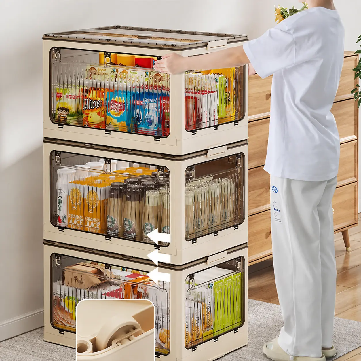 Collapsible Fold Storage Bins with Lids - 45L/70L/100L 5-Door Stackable Rolling Organizing Containers, Stackable Lidded Bins for Home Closet Storage & Organization