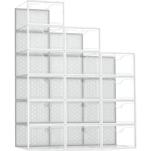 15 Pack X-Large Shoe Storage Boxes Fit Size 12, Shoe Organizer for Closet Clear Plastic Stackable Shoe Dispaly Case Holder Bins, Sneaker Storage for Sneakerheads White