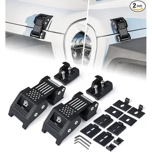 Xprite Aluminum Hood Latches with U.S. Flag, Adjustable Hood Latch Catches Kit Compatible with Jeep Wrangler JK JKU 2007-2018 & Jeep Wrangler JL JLU 2018-2026 Gladiator JT