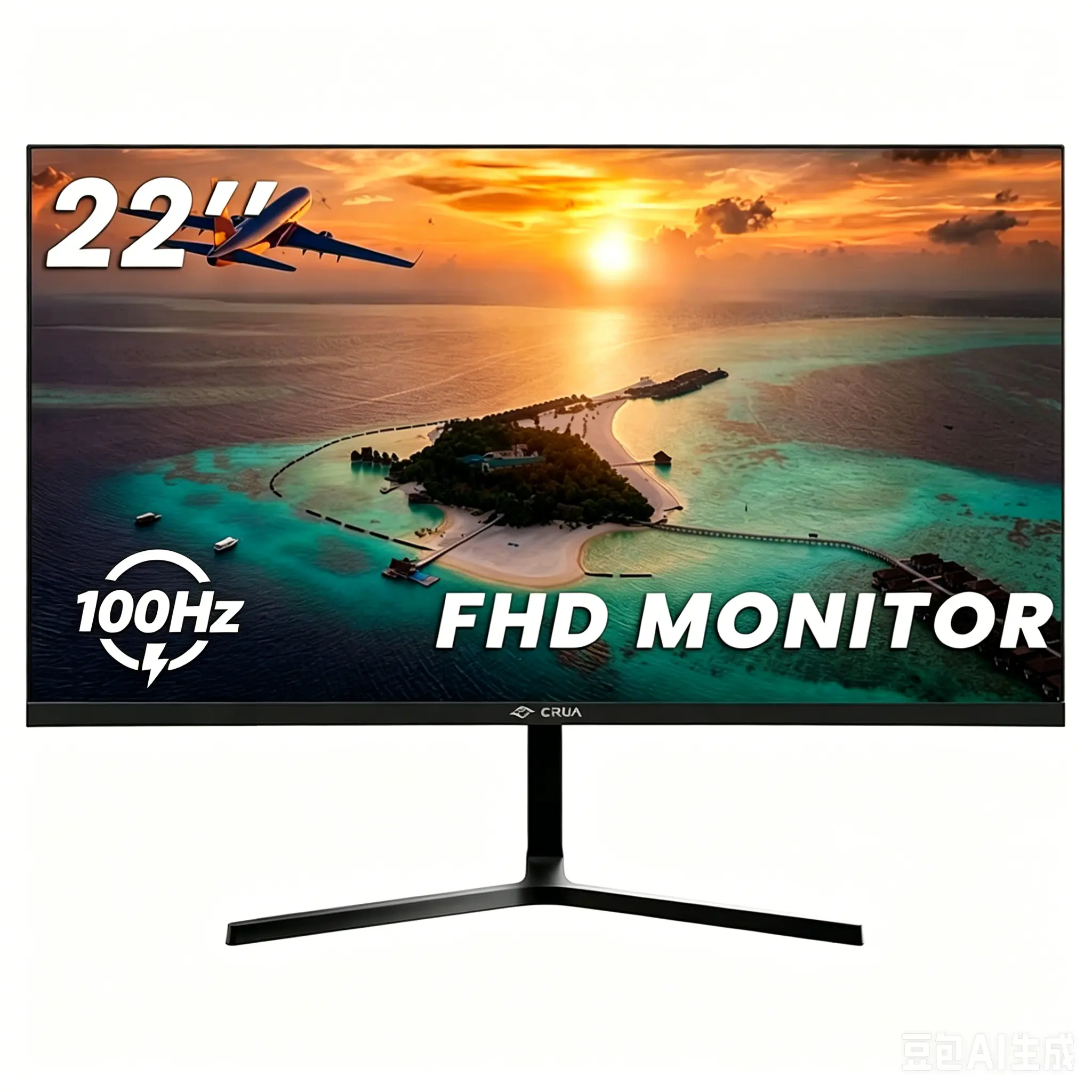 22" Flat FHD 100Hz Monitor - Ultra-Narrow Bezel, 3000:1 Contrast Ratio, 16.7M Colors, HDMI Port, Black Flat Display for Daily Use