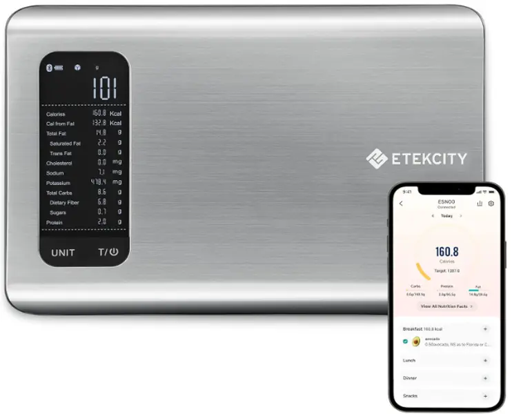 Food Kitchen Scale, Digital Grams and Ounces for Weight Loss With Smart Nutrition App, 19 Facts Tracking, Baking, Cooking, Portion Control, Macro, Keto, 11 Pounds-Large, Stainless Steel