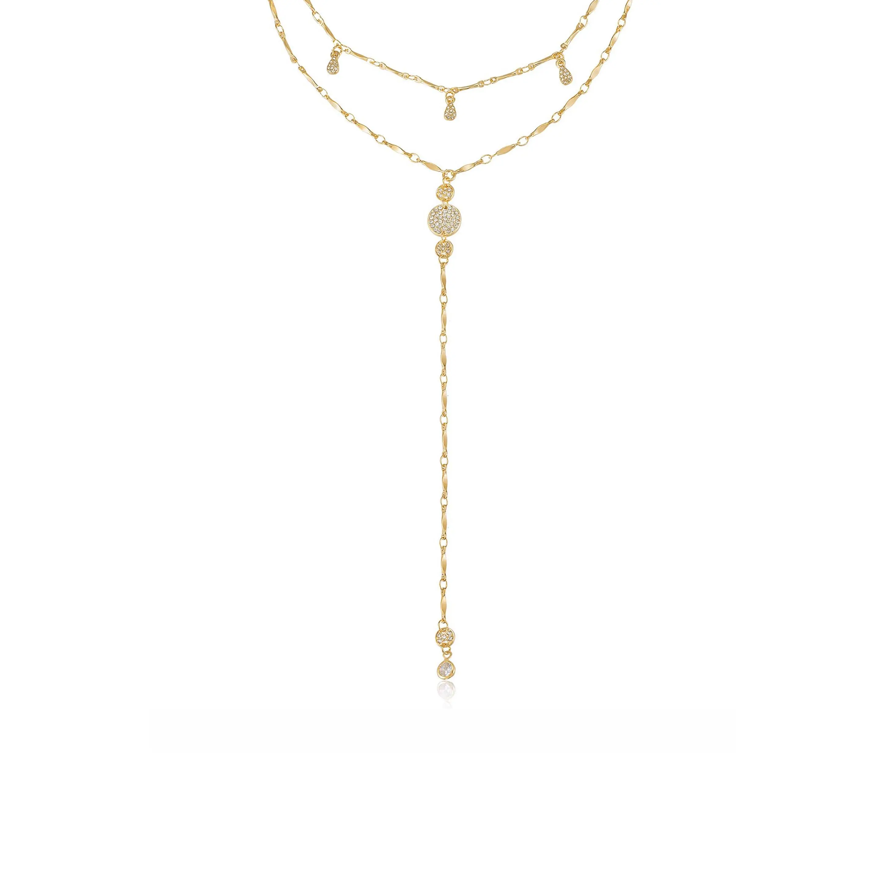 Ettika Carmine Layered Crystal Lariat Necklace – 18k Gold Plated Statement Necklace with Multi-Layer Design and Sparkling Crystals