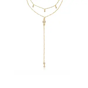 Ettika Carmine Layered Crystal Lariat Necklace – 18k Gold Plated Statement Necklace with Multi-Layer Design and Sparkling Crystals