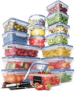 32 count Airtight  Storage Containers with Royal Blue Easy Snap Lids, 16 Containers and Lids, Stackable Kitchen and Pantry Canisters for Meal Prep and  Storage -Transparent
