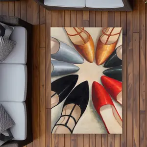 Begin Home Decor C1ROAR35V3WP8X 3 x 5 ft. Five Pair of Women Shoes - Beige Outdoor Area Rug for Home Decor - Rectangle