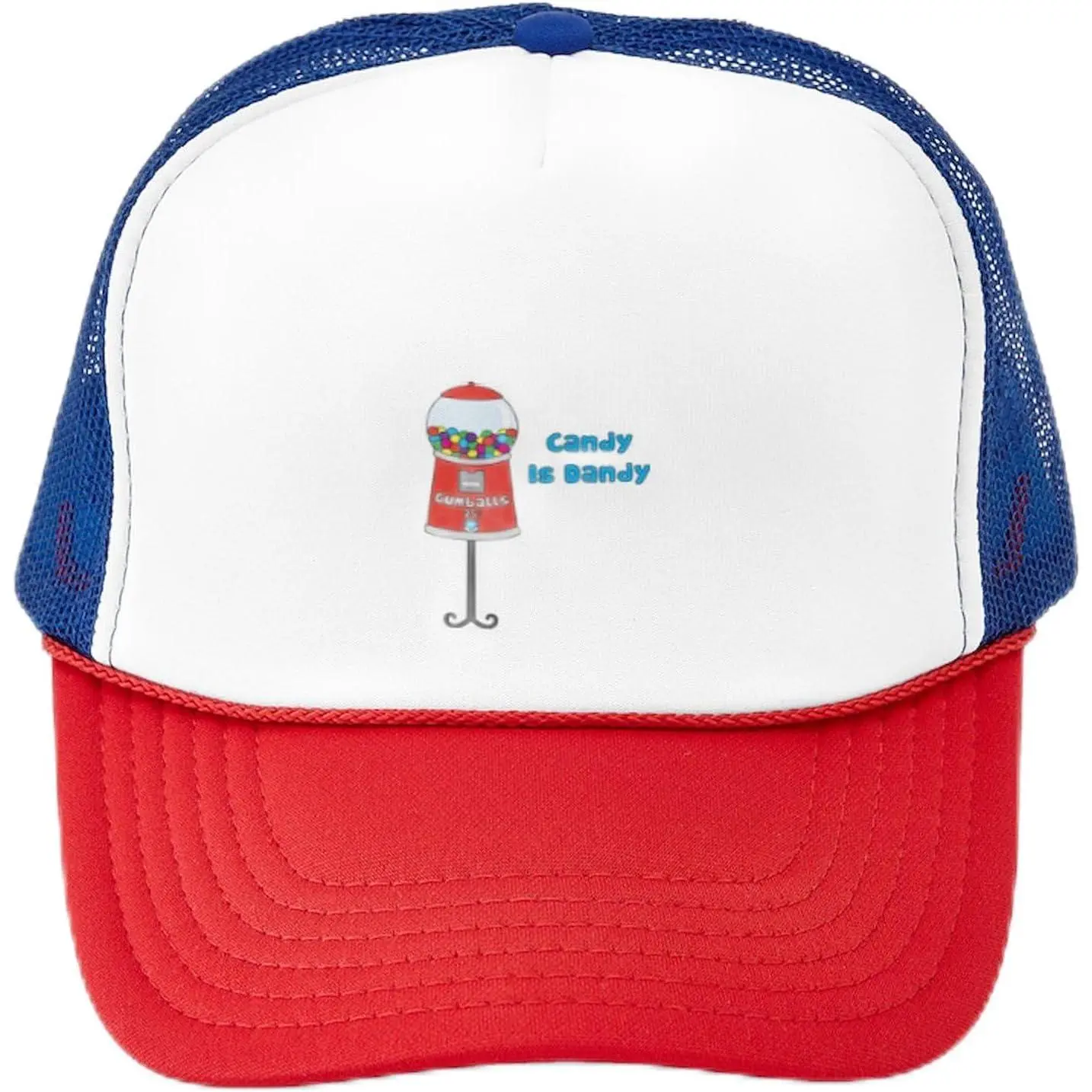 "Candy is Dandy" Graphic Trucker Hat, Unisex Foam Snapback with Vivid Print, Adjustable Fit and Firm Structure for Sports & Casual Wear, 17" To 24", Polyester, Group Expression, Fits 17", Outdoor, Damp Wipe Only, Birthday, Baseball Cap, Everyday, Vivid, C