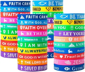 Bible Bracelets Rubber Verse Bracelets Inspirational Silicone Wristbands Colored Bible Quote Rubber Wristbands for Women Men Teen Gifts, 20 Styles