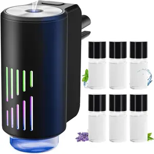 Car Air Freshener Diffuser, Smart Car Air Freshener with 3 Adjustable Light Modes, Rechargeable Aromatizante Para Carro with 6pcs Essential Oil, Auto On/Off, Long-Lasting, Black