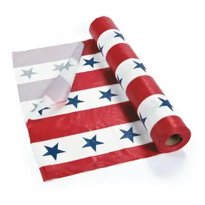 Patriotic Red, White & Blue Disposable Plastic Tablecloth Roll, 40" x 100 ft.