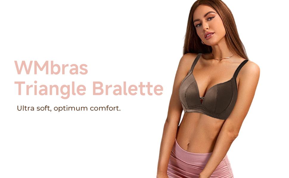 WMBras Women's Inbarely Triangle Bralette Plunge Unlined Seamless Bra No Underwire Sexy Comfortable Everyday
