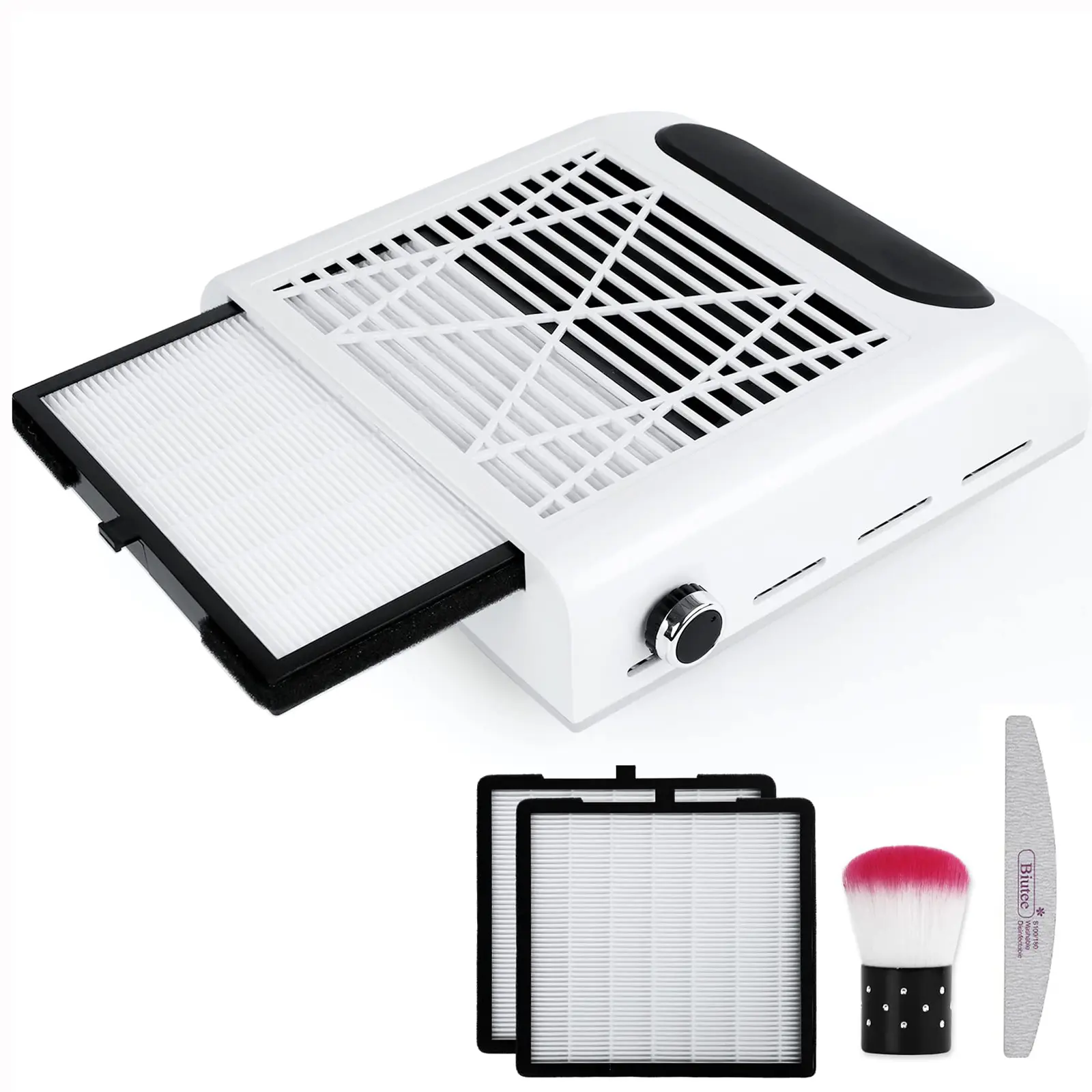 Biutee Nail Dust Collector 80W Adjustable Power Suction Nails Dust Vacuum Machine Nail Dust Cleaner with Reusable Filter Nail Vacuum Cleaner Fan for Acrylic Nails Manicure Salon Home Use, White Nail Care Cutics Nail Art naildustmachine