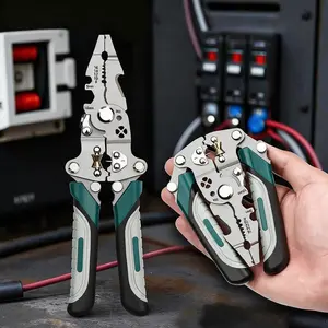 18 in 1 Multi Tool Multifunctional Folding Pliers Heavy-Duty Collapsible Electrician's Wire Stripper, Crimper & -Grade High Carbon Steel Tool Suitable for All Electrical Work, Precision Wire Strippin Hardware